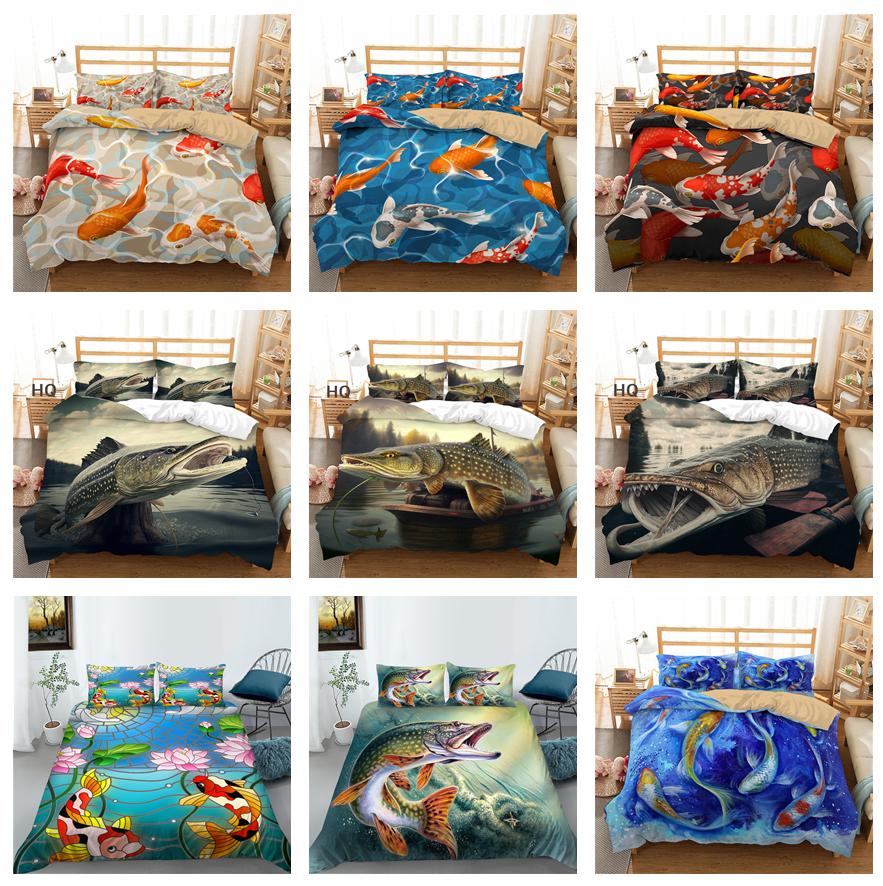 3D High-definition Digital Printed Fish Pattern Bedding Set Auspicious Koi Down Duvet and Pillowcase 2/3 Pieces AU/US/DE Full Size Home Decoration