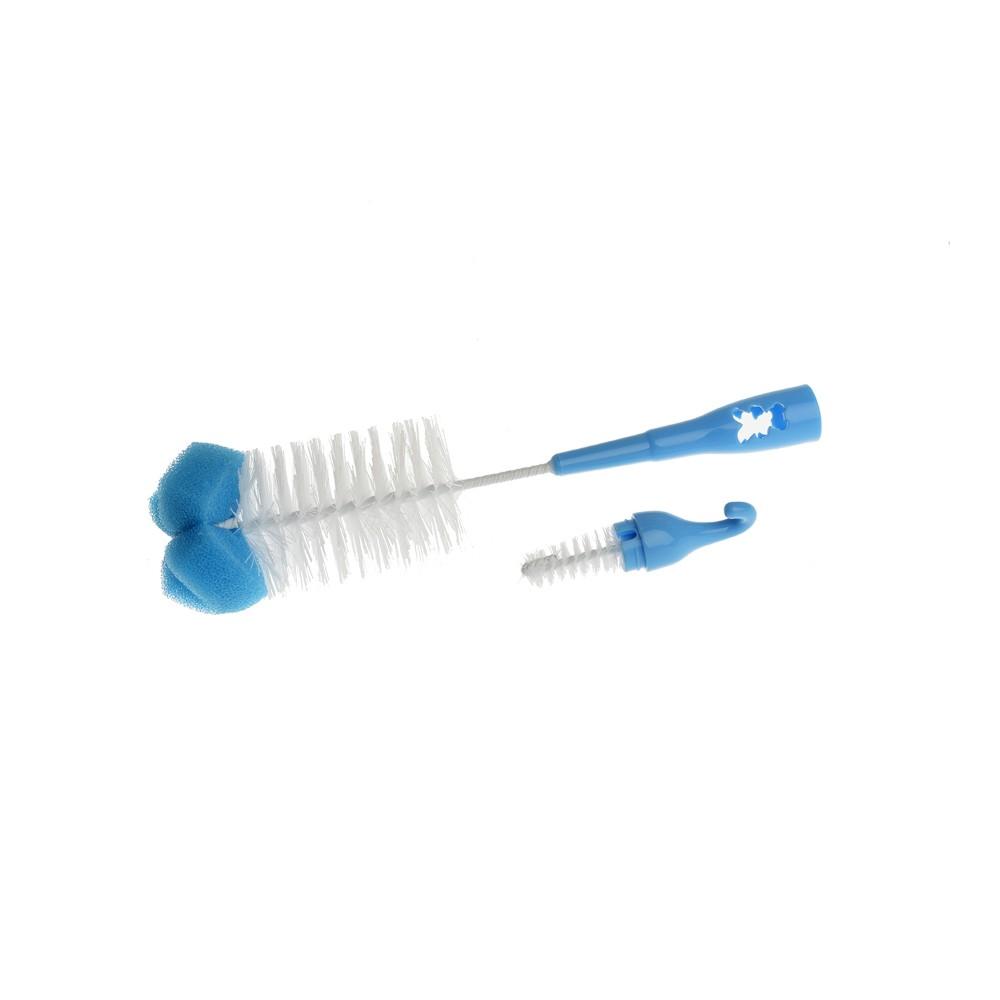 Akuku Bottle and Pacifier Brush with Sponge and Retractable Mini Brush - Blue (A0574)