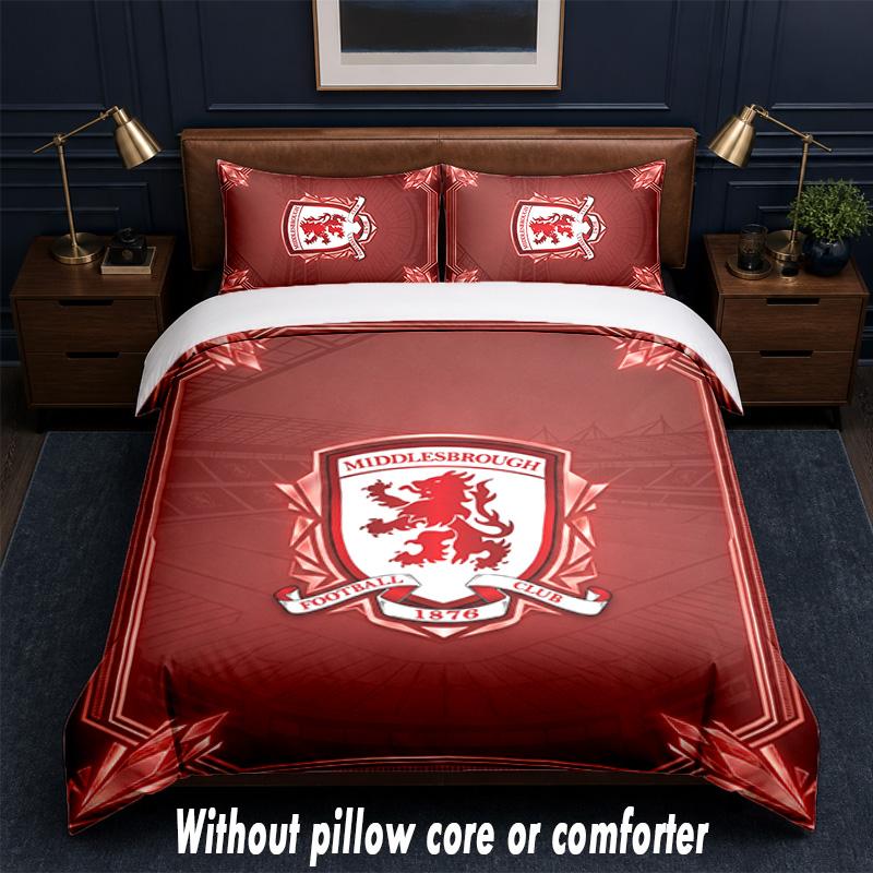 Middlesbrough FC Design Bed Bedding Set 1 Duvet Cover + 2 Pillowcases Soft Breathable Household Bed Linens