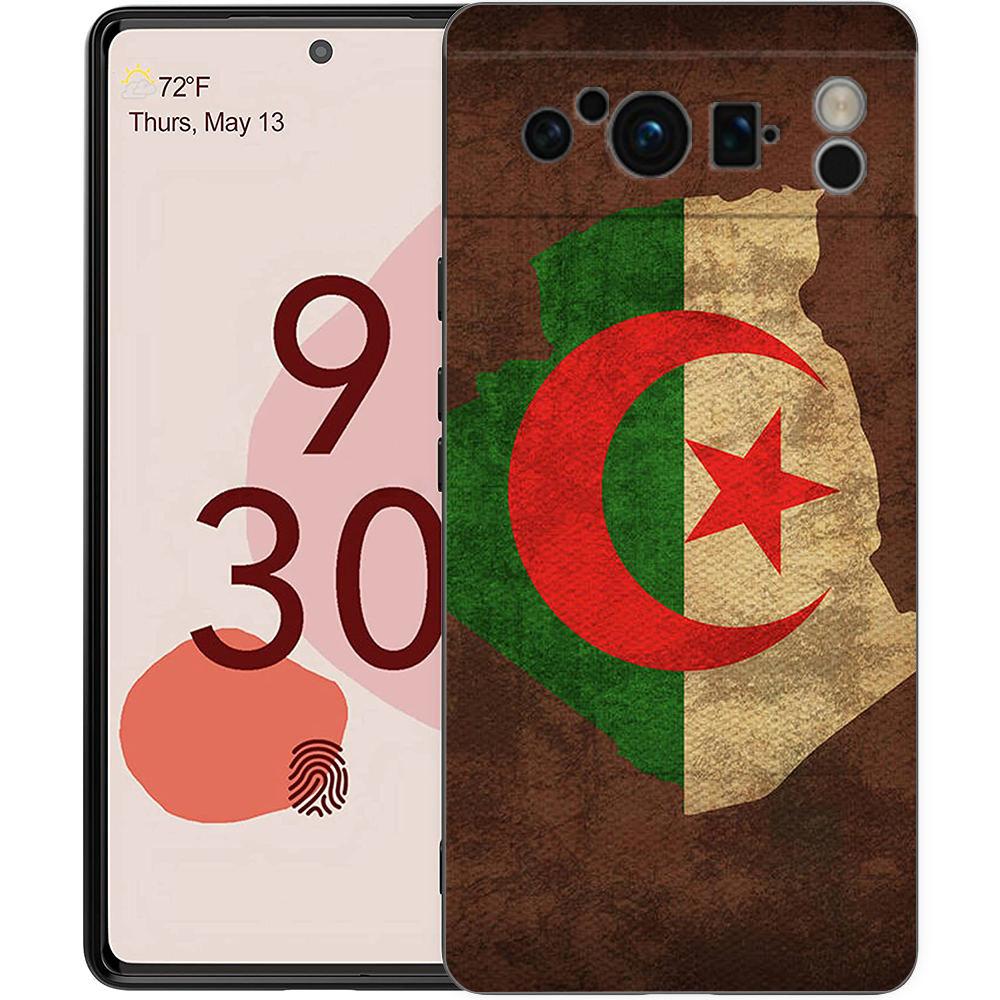 Чехол для телефона для Google Pixel 8 A 7 6 Pro 6A 5G Черный Мягкий Ударопрочный Чехол-накладка Силиконовый TPU Чехол Кок Флаг Алжира