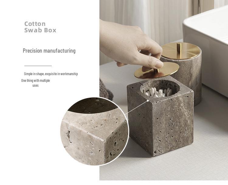 Ванный набор Wabi-Sabi Серебристо-серый травертин: Поднос и декор для раковины.
