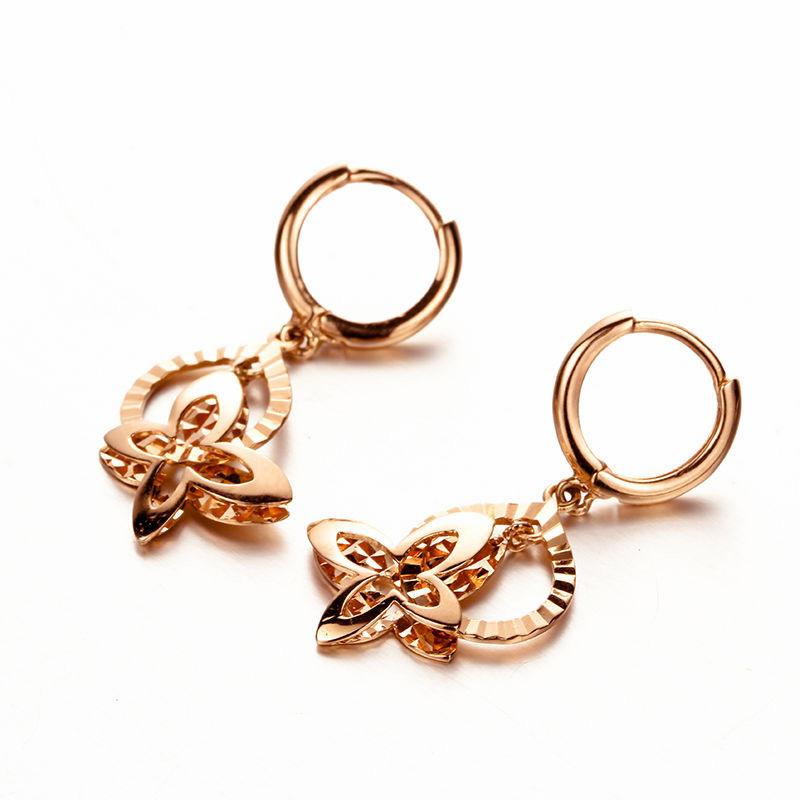 Purple Gold Shiny Butterfly Ear Buckle Simple Exquisite Rose Gold Water Drop Hollow Earrings Women