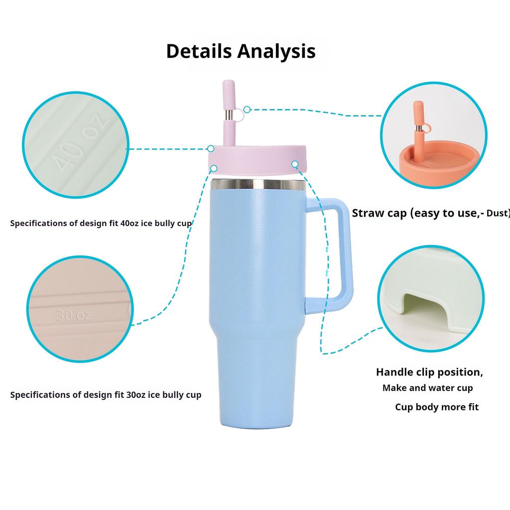 Silicone Cap Seal Water Bottle Cap Accessories, Available In Four Colors, With Built In Straw Cap 40 Oz Cup Lid