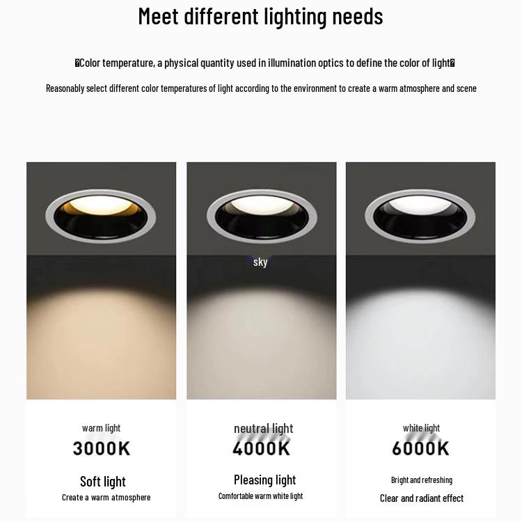 Deep Cup Anti-Glare Recessed Downlight, 75W, Full Spectrum, CRI 98 - Ideal for Living Room, Aisle, Balcony, and Entrance Lighting