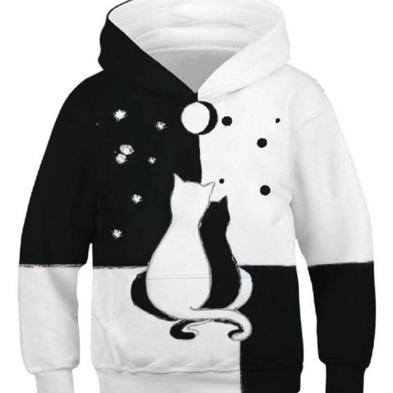 Детские спортивные толстовки, черные/белые детские толстовки с 3D принтом, пуловер с длинными рукавами для детей младшего возраста, свитера с капюшоном для мальчиков и девочек 4–13 лет