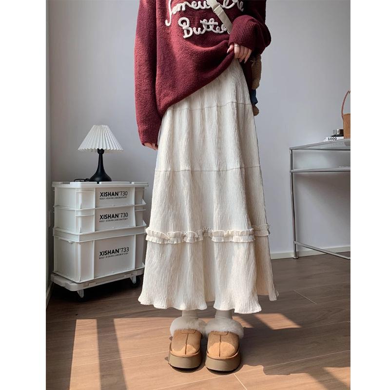 Бюст Юбка Женская Осень и Зима Новая Юбка-Торт Маленький Человек Грибной Край Юбка с Большим Подолом