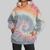 Tie Dye Printed Hoodies Top Women Casual 2023 Autumn Thin Long Sleeve Sweatshirts Sweater Blouse Lady Pocket Draw String Hooded