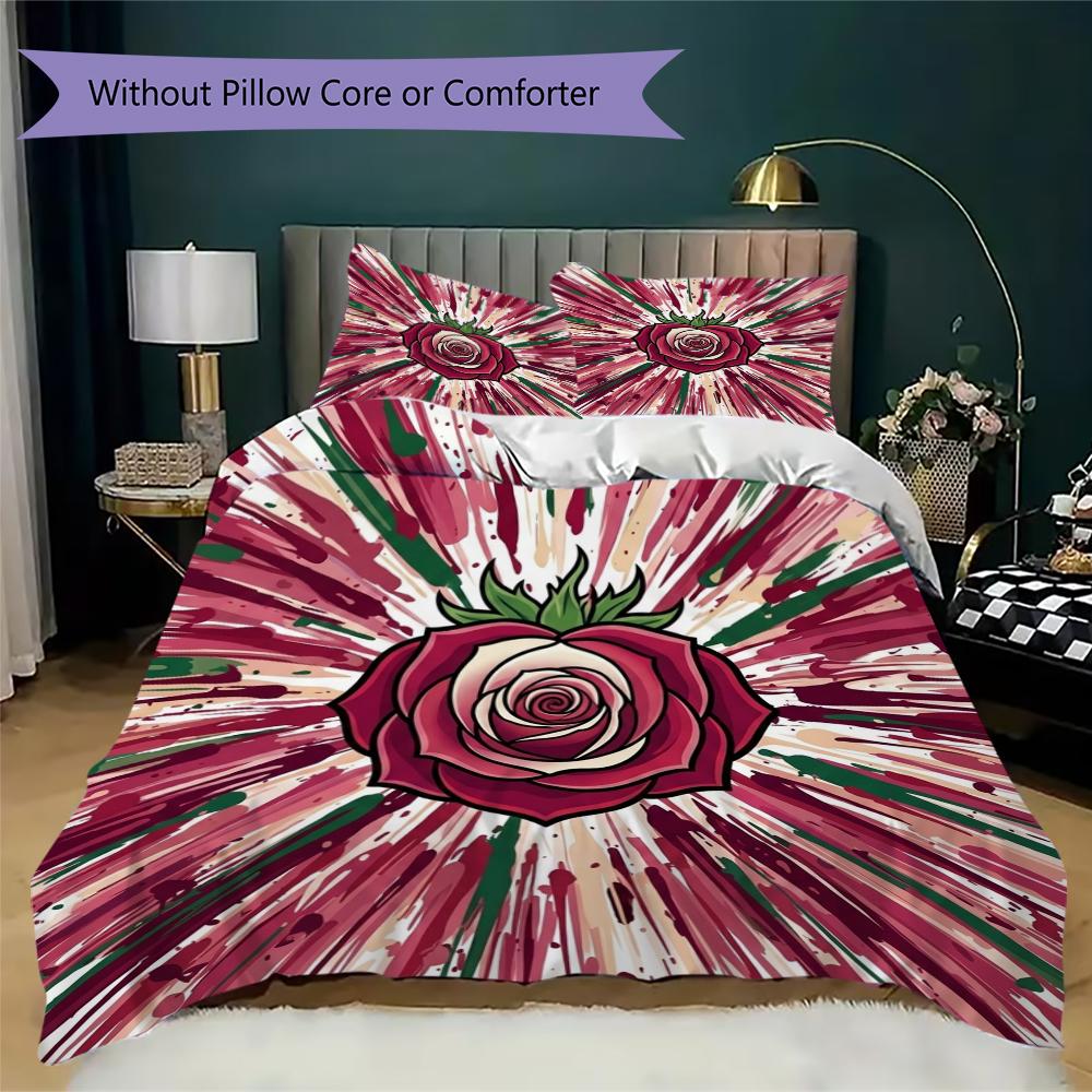 Rose Pattern Bedding uilt Set uilt Cover Pillowcase Home Decoration Birthday Gift (1 * duvet cover + 2 * pillowcase  without core)54