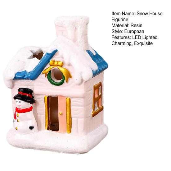 Рождественская миниатюрная фигурка снежного домика, светодиодная подсветка, миниатюрная коттеджная декорация, крошечное украшение зимней деревни из смолы для рождественской сцены, настольное украшение