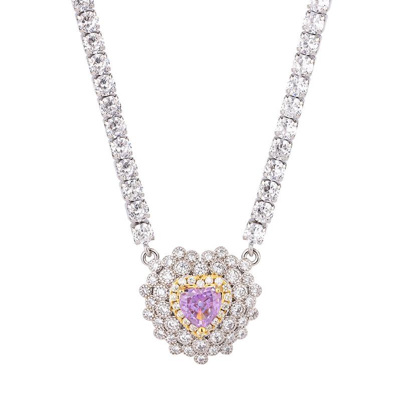 Осенне-зимние украшения Медь Позолота Бриллиант с высоким содержанием углерода В форме сердца Универсальная цепочка Ожерелье Женское 6 * 6