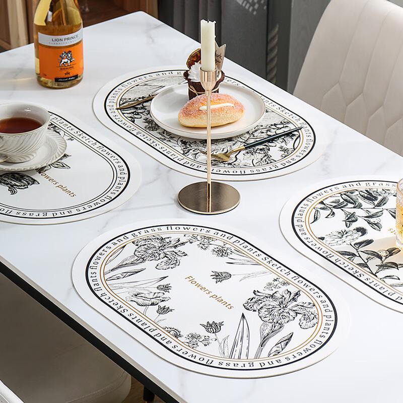Changbaosen French Black & White Leather Placemats (5-Pack)
