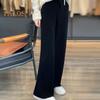 Повседневные шерстяные брюки, однотонные, прямые, широкие, трикотажные брюки с завязками на талии, утолщенные брюки