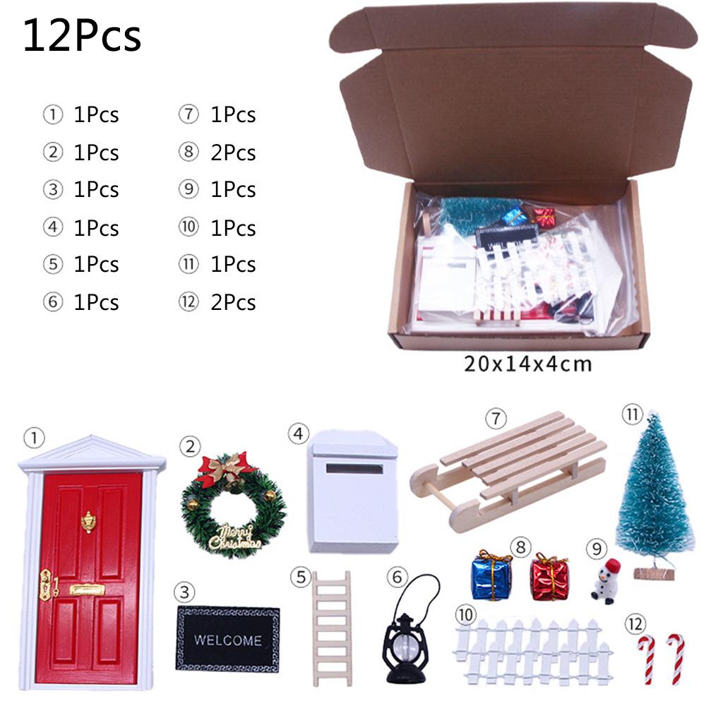 Дверь рождественского эльфа, 2025 Новый набор деревянных фей в виде рождественского эльфа Мини-деревянная крошечная дверь, рождественские мини-аксессуары Деревянная дверь Мебель для кукольного домика DIY Craft