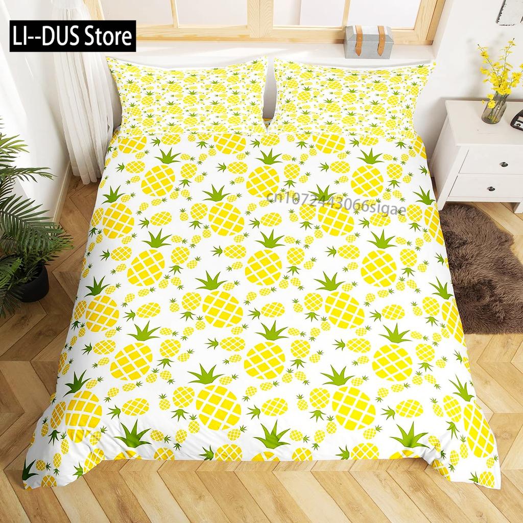 Pineapple Duvet Cover Set Tropical Theme Vintage Style Fruit Pattern Decor 3 Piece Bedding Set with 2 Pillow Shams Full Size
