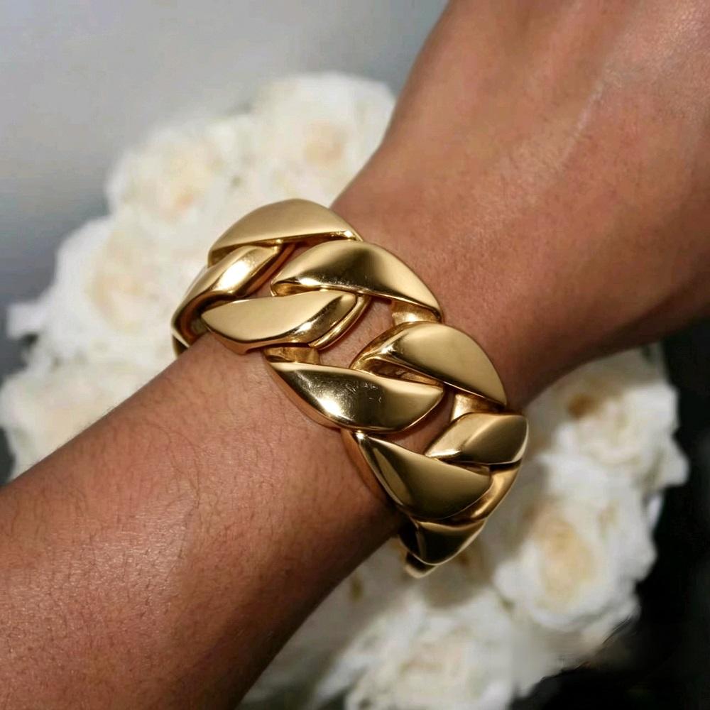 Stainless Steel Gold Plated Big Chunky Cuban Chain Choker Necklace Bracelet Fashion Jewelry Sets for Women