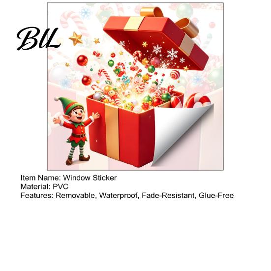 Waterproof Window Film Christmas Elf Gift Box Static Clings, Reusable Stickers, Holiday DIY Art Candy Cane Snowflake Glass Stickers for Home