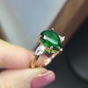 Cultivated Emerald Droplet Ring Women'S Premium Sense Pear Shape Rose Gold Plated Open Diamond Ring