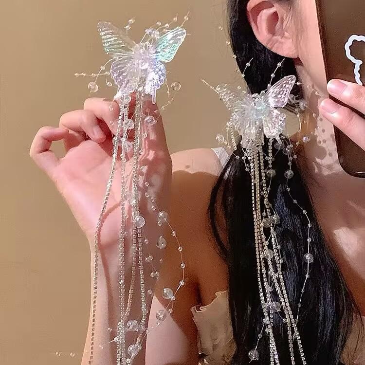 Fairy Butterfly Tassel Claw Clip – Transparent White Mori Style Hair Accessory