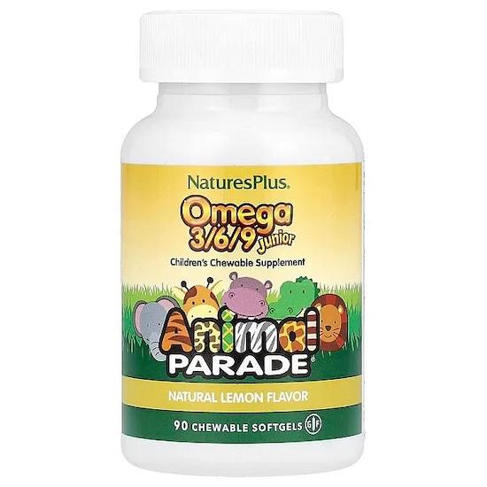 Nature's Plus Source of Life, Animal Parade, Omega 3/6/9 Junior, Natural Lemon Flavor, 90 Softgels