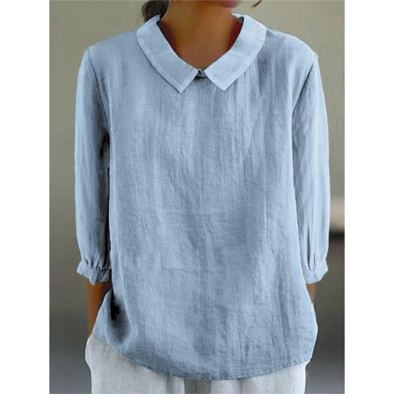 YYFS Женские модные повседневные летние весенние однотонные принты с рукавами 3/4 и воротником-поло Блузки и рубашки