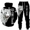 New Autumn Men's Animal Tiger Hooded Sweatshirt Printed Men Sportswear Pants Two-piece Set Autumn Fashion Men Clothing Set