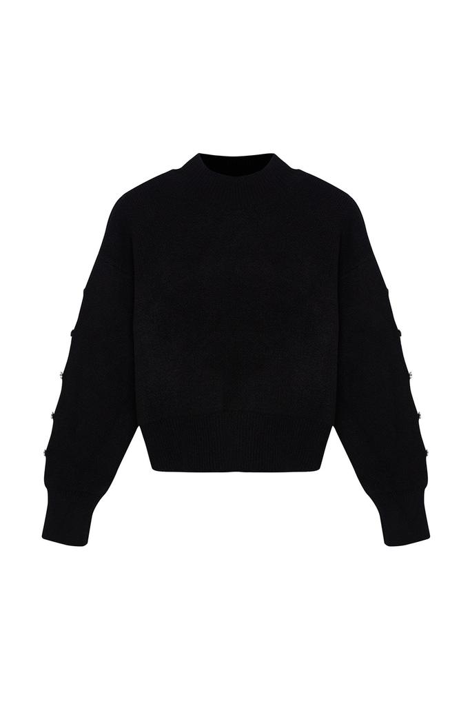 Женский свитер в элегантном стиле, мягкий текстурированный трикотаж на пуговицах с камнями, свитер