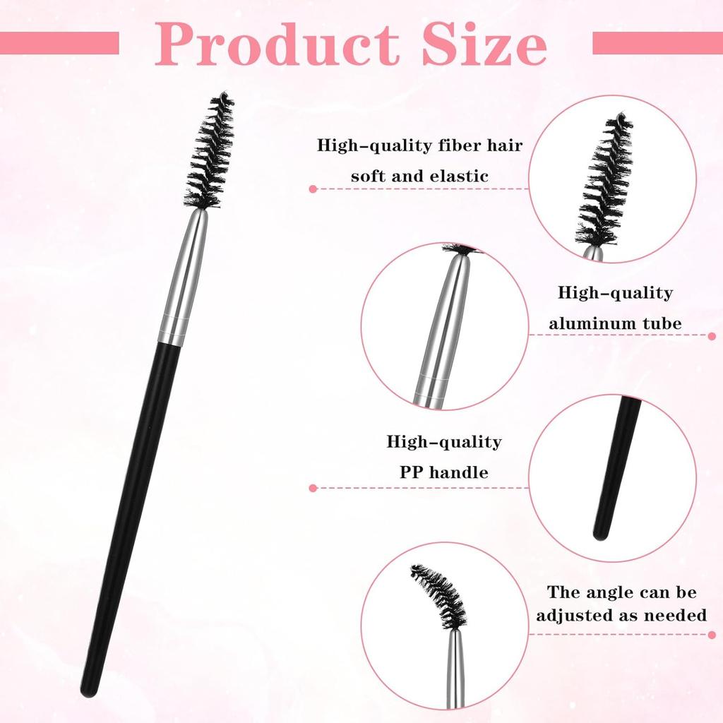 6 Pack Eyelash Brush Eyebrow Spoolie Reusable Mascara Brush Wands Black Portable Eye Brushes Makeup Lash Spoolies Set for Eyelash Extension Makeup