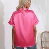 Женский летний топ, однотонная блузка с коротким рукавом, свободные повседневные женские офисные атласные рубашки с лацканами, большие размеры