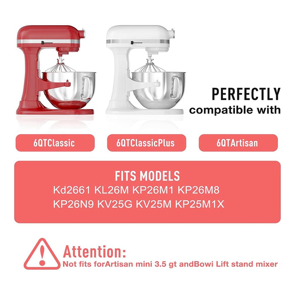 Stainless Steel Professional Dough Hook & Mixing Bowl for 5and 6 Quart Mixer for Kitchenaid 5 Plus and 600 Series Mixer