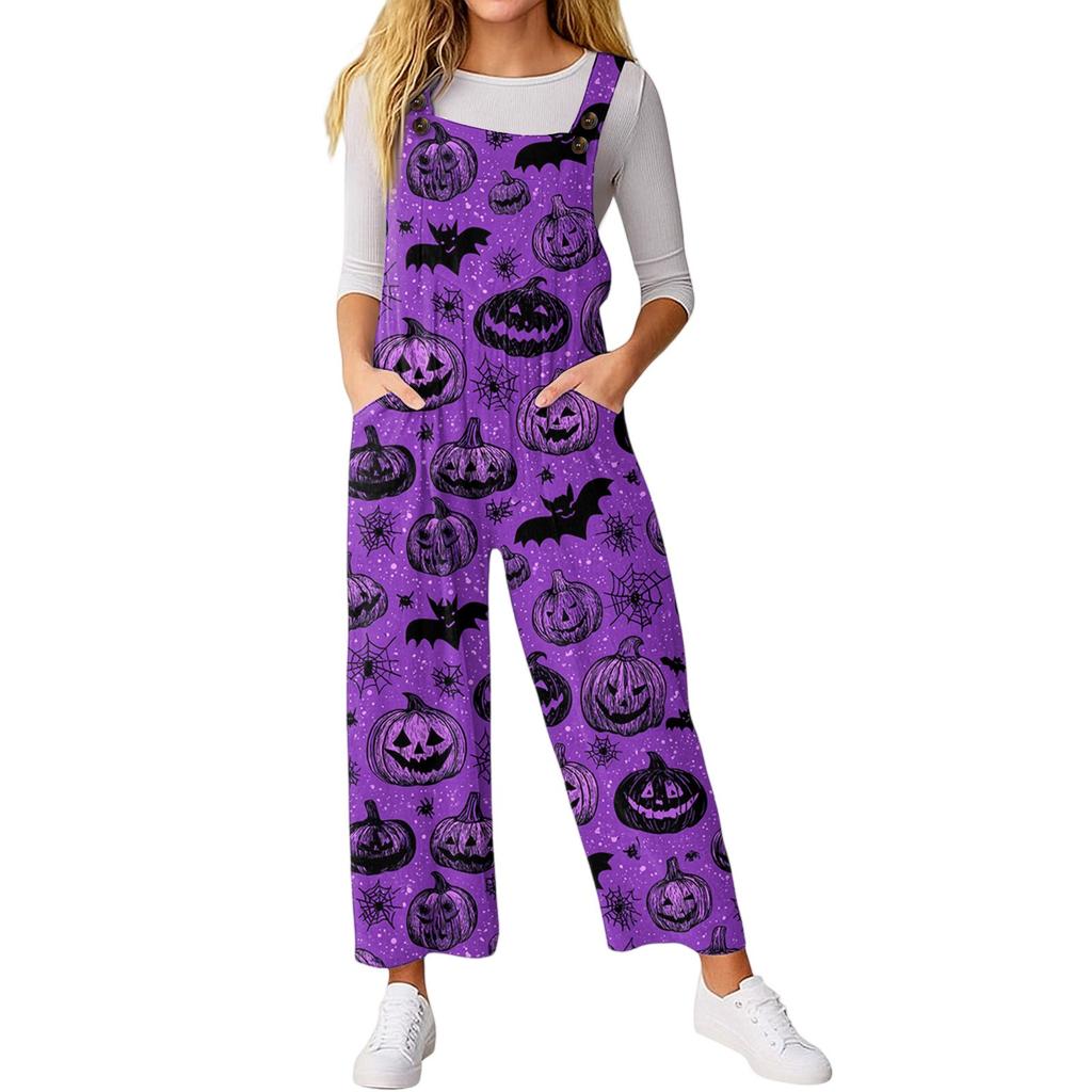 Women’s Loose Casual Sleeveless Jumpsuit Halloween Printed Jumpsuit Printed Jumpsuit