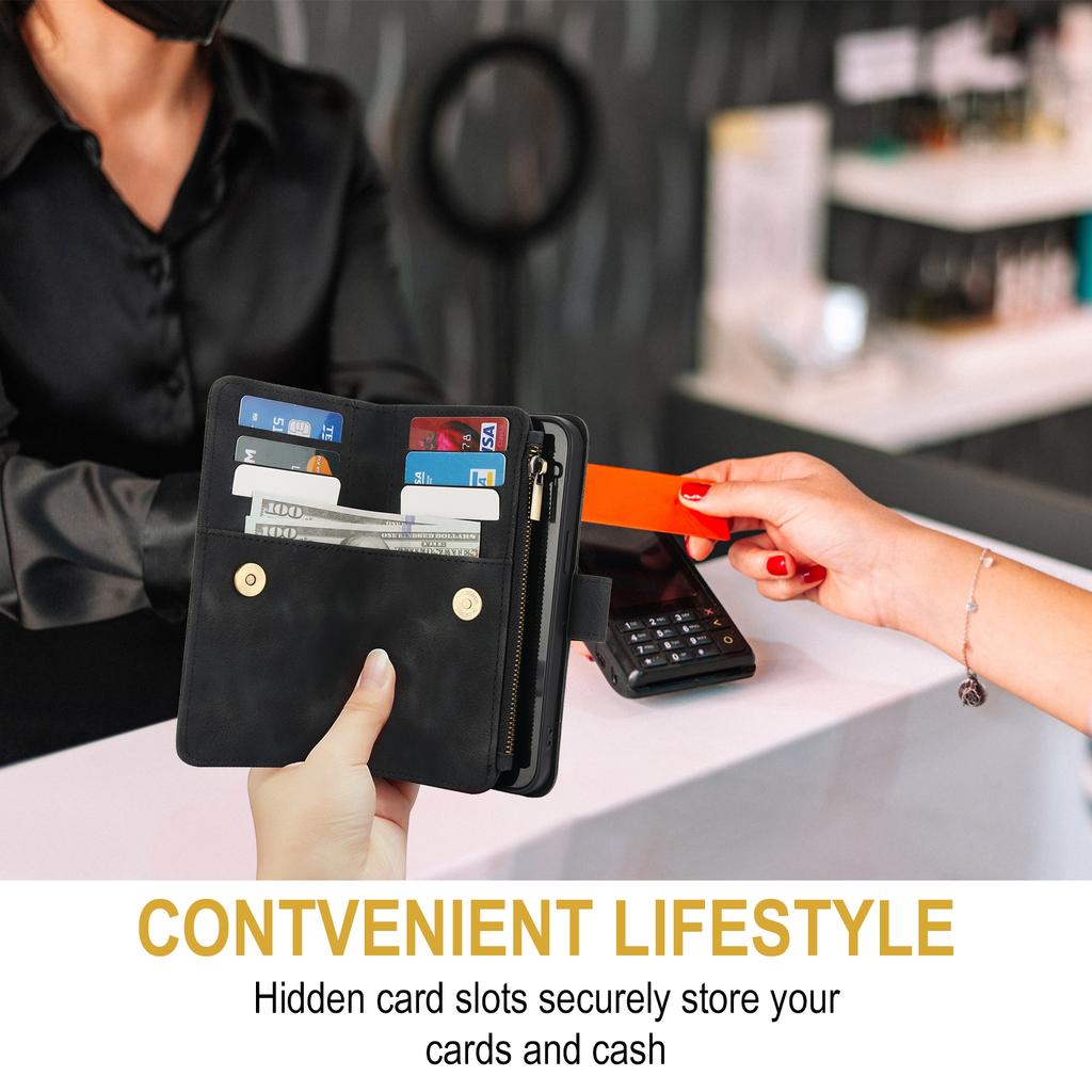 Wallet 9 Card Slots Flip Zipper Leather Case For iPhone 16 15 Plus 14 13 12 11 Pro Max XR X Samsung S24 S23 S22 S21 Ultra Plus FE A15 A55 A14 A34 A54