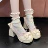 Thick-soled Blue Thick Heel Sweet Cute Japanese Soft Girl Children Cloth Lolita High Heels Waterproof Table Bow Shoes