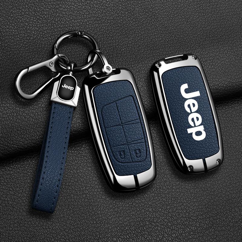 EPY1 For Jeep Grand Cherokee WK2 KL Wrangler JK Commander Renegade Compass 2018 2022 Metal Leather Car Key Case Cover Bag Accessories