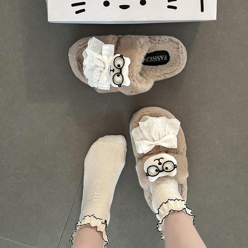 Нишевые милые мультяшные пушистые туфли для женской осени и зимы, новые, на толстой подошве, для улицы, теплые и увеличивающие рост хлопковые тапочки