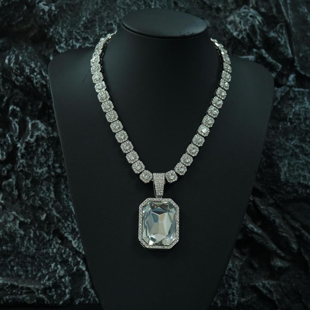Мужское ожерелье с кубической цепочкой Sugar Cube Diamond и подвеской из драгоценного камня