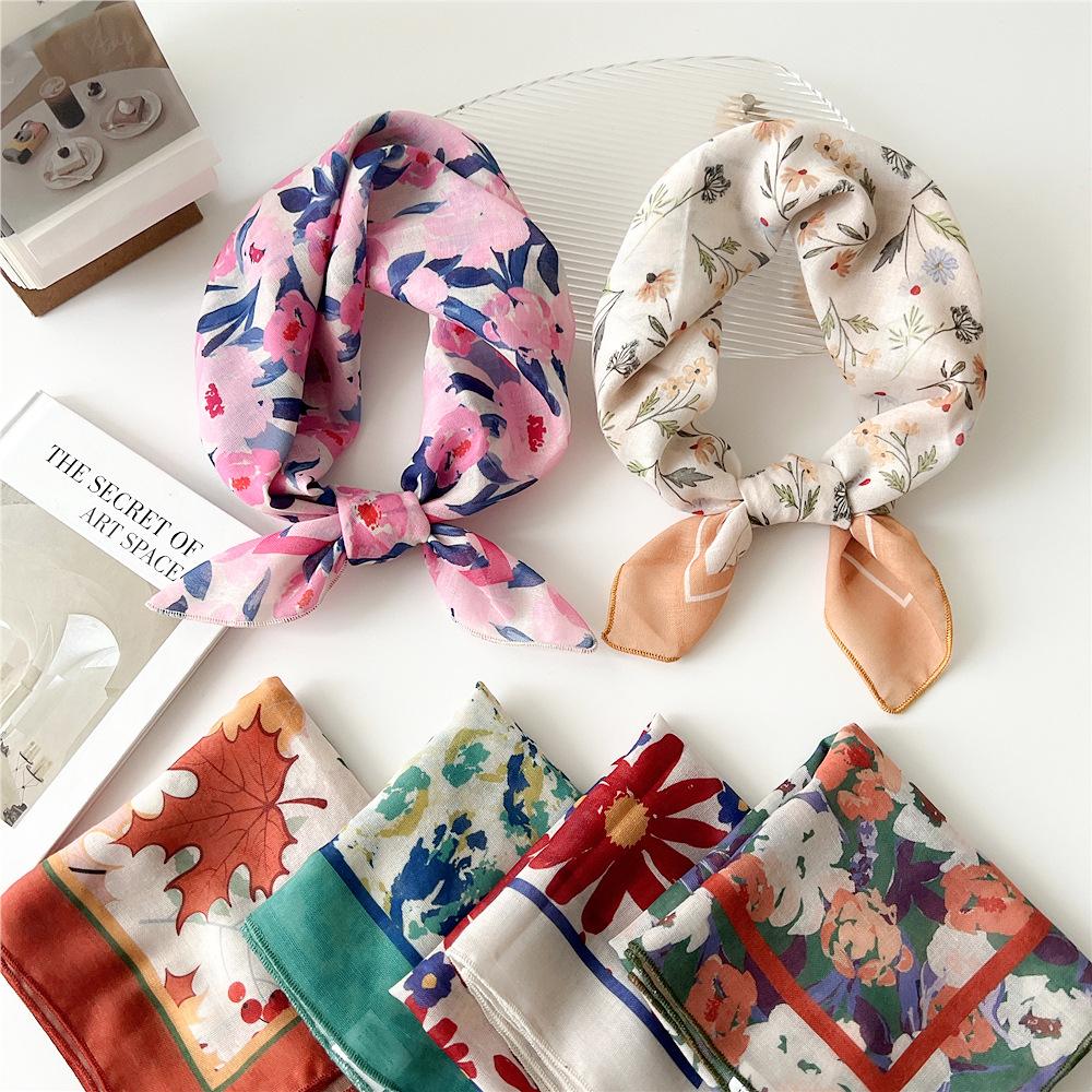 Маленький квадратный шарф из хлопка и льна, шелковый шарф, женский, весна и осень, новый стиль, художественный и универсальный, модный, темпераментный шарф-повязка на голову