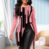 Women Autumn Winter Geometric Print Blouse O-neck Long Sleeve Side Split Hem Mid-length Pullover Tunic Tops Streetwear
