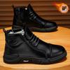 Men Black Leather Ankle Boots Winter Warm Cotton Shoes High Top Casual Leather Motorcycle Boots Trend Slip-on Men's Snow Boots