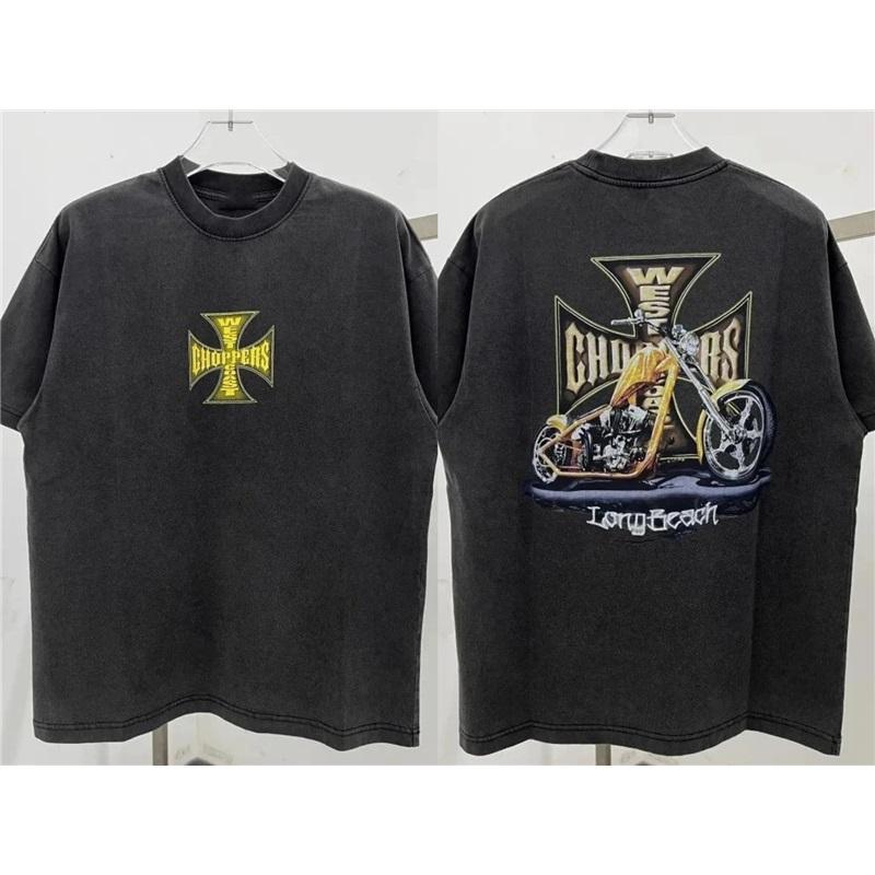 Стирка Винтажной Футболки Принт West Streetwear Мужские Оверсайз Y2k Графический Принт Повседневные Мужские Топы с Коротким Рукавом Ретро Оверсайз Женская Мужская Одежда