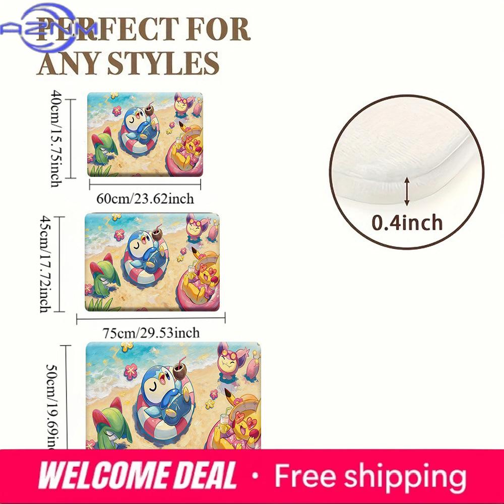 Pokemon Summer Beach Vacation Print Non-slip Doormat, Soft Absorbent Floor Rug for Home Decor