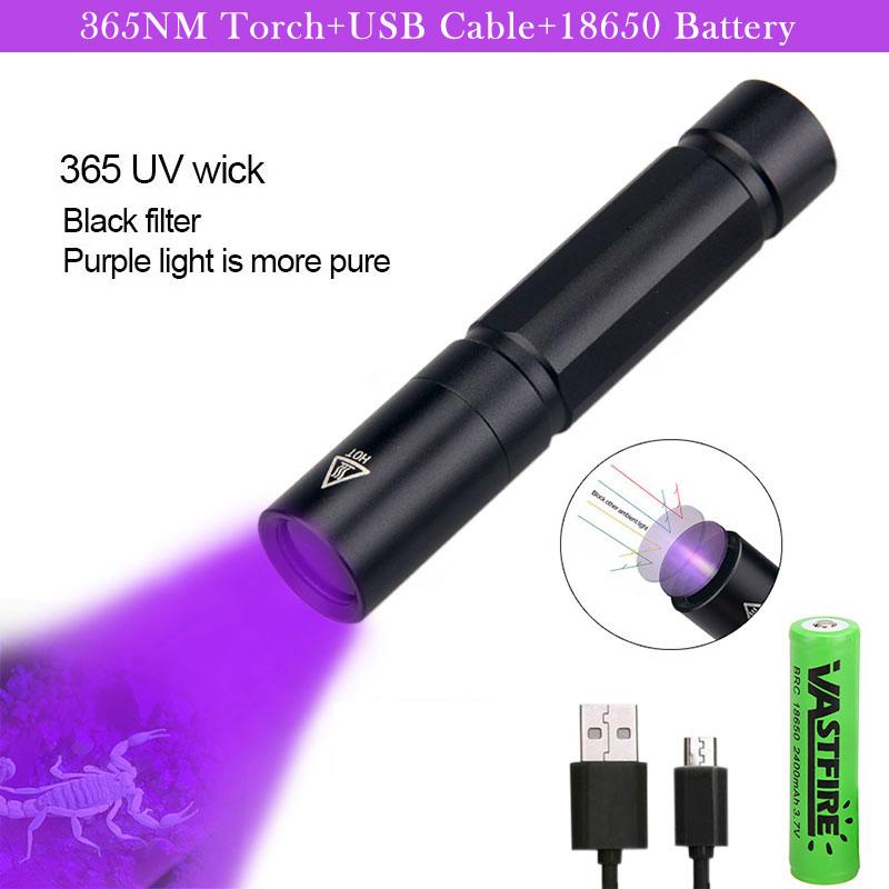 30W Mini UV Flashlight 365nm Ultraviolet Blacklight USB Rechargeable Purple Linternas Carpet Pet Urine Detector Catch Scorpions
