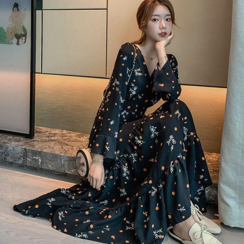 WTEMPO Брендовое фрагментированное шифоновое платье с длинными рукавами, свободная универсальная юбка в стиле ретро с большим подолом, тонкие, высокие, супер длинные юбки до колена