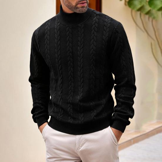 Men Turtleneck Sweater Twisted Knitted Pullover Sweater Casual Solid Color Base Layer Top for Street Work Dating Daily Wear