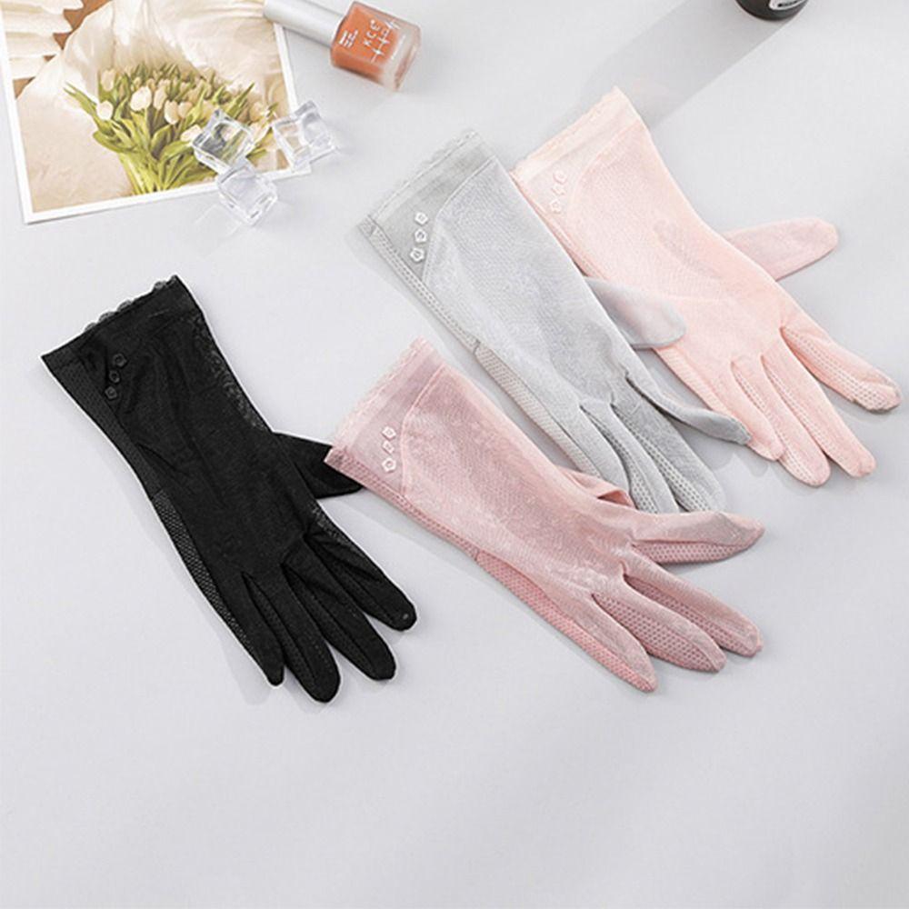 Lace Sunscreen Gloves Thin Touchscreen Gloves Summer Ice Silk Gloves for Women Female Lady