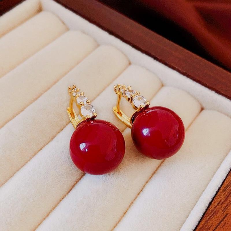 Ankara Red Stud Earrings: Silver Needle Drip Oil, Simple and Versatile Fashion for Women.