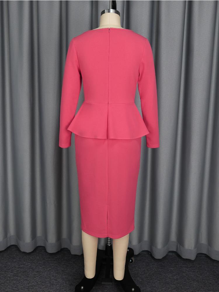 Элегантные женские церковные платья с длинным рукавом, косым воротником, баской, 3D-цветком, миди, для вечеринки, офиса, деловой работы, вечеринки, дня рождения, осени