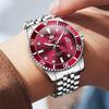 Men's Red Popular Waterproof Silver Olevs Watch Business Analog Quartz Watch Men's Stylish Stainless Steel Men's Watch Date Simple Large Dial