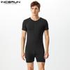 Summer Men Short Sleeve Front Zipper Jumpsuits Sleepwear Pajamas Homewear