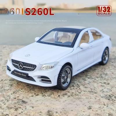 1:32 Модель автомобиля Mercedes-Benz C260L С инерционным механизмом Акусто-оптическая Сплав Литой металл Игрушки Автотовары Модель для детей мальчиков A54