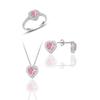 Тройной комплект Серебряный родий с розовым камнем и сердцем в оправе из бриллиантов